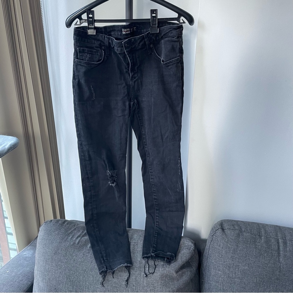 Zara Black Ribbed Low Waist Jeans